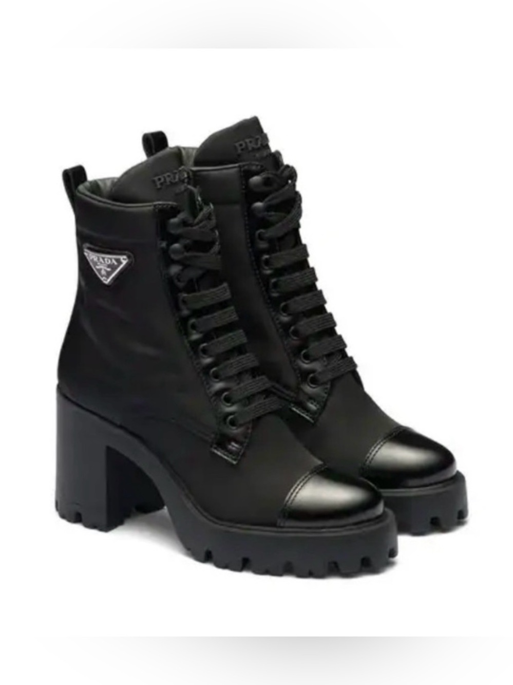 NEW Prada Black Lace-Up Lug Sole Combat Boots - size 37.5